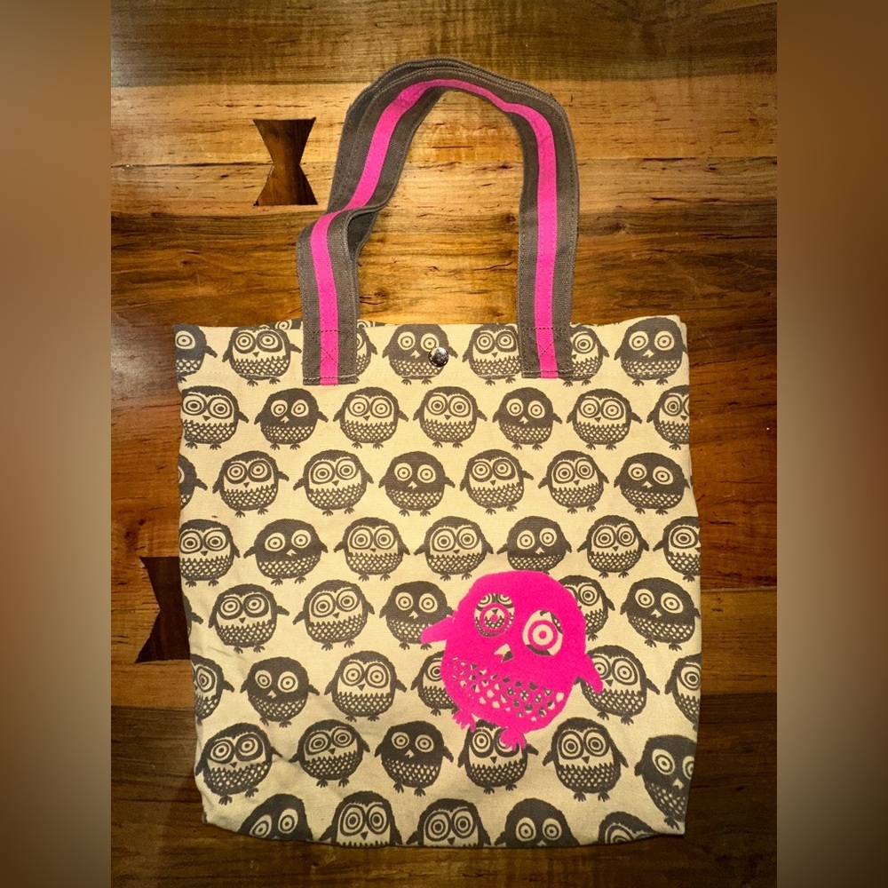 Owl Print Tote Bag - Cream and Pink with a mini wallet